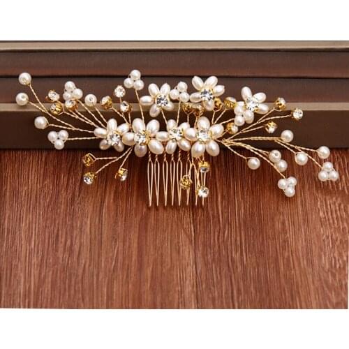 Bridal Hair Accessories Pearl Tiara Rhinestone Wedding Hair Comb Headpiece Gold Bridal Hair Comb Wedding Head Jewelry Ornaments