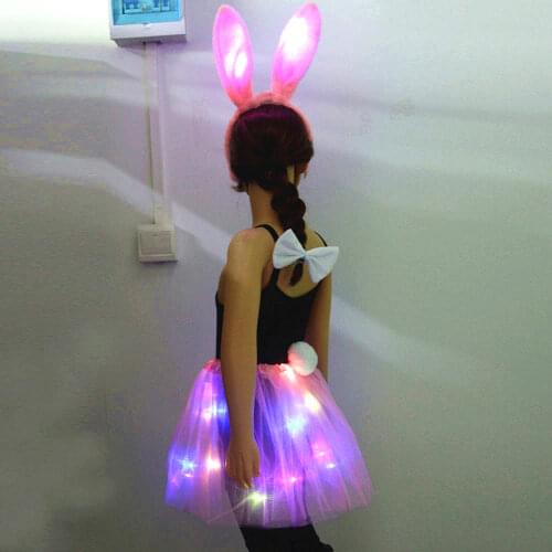 Kids LED Party Light Tutu Glow Bunny Rabbit Headband Birthday Gift Skirt Glow Neon Party Wedding Halloween Christmas Festival