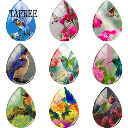 TAFREE Colored Bird Pendant Animal Handmade Photo 18*25mm Glass Drop Style Cabochons Jewelry Accessories