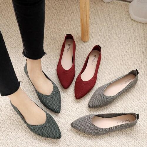 2020 Spring Solid Breathable Women Slip On Flat Loafers Pointed Toe Shallow Ballet Flats Shoes Casual Flat Shoes Ballerina Flats