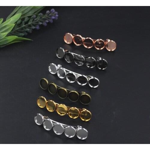 5pcs/lot Vintage Hair Jewelry Settings Cabochon Base Blank Bezel Trays for 12mm Cabochon Cameo DIY Hairpins Spring Clip