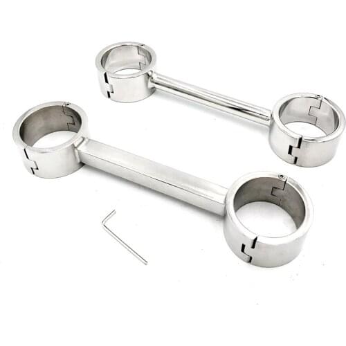 4CM High Stainless Steel Oval Fix Cangue Handcuffs Manacle Wrist Restraint Bondage Pillory Spanner Open Sex Toy For Male Female