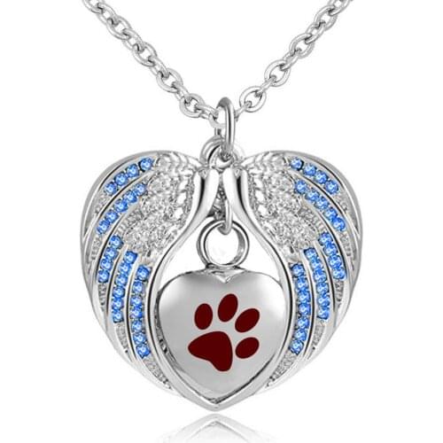Cremation Jewelry with Angel Wing Urn Necklace for Ashes Birthstone pet Pendant Heart Memorial Keepsake -Purple paw print