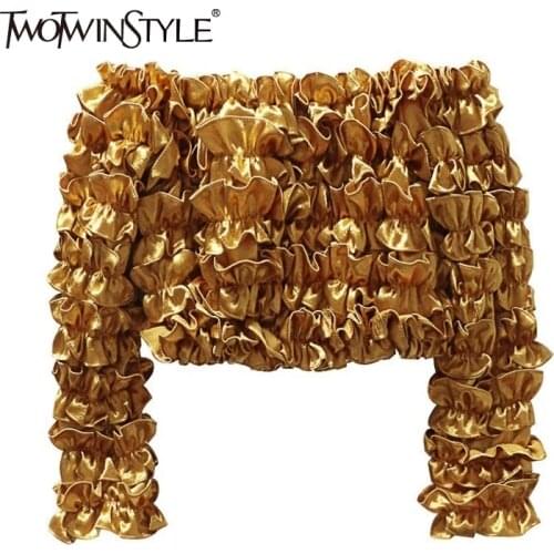 TWOTWINSTYLE Off Shoulder Womens T-shirts Slash Neck Long Sleeve Sexy Fashion Black Crop Tops Female 2019 Autumn Clothes New