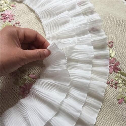 1Meters Factory Customized 3Layer Ruffled Trim Black and White Chiffon Fold Lace For Garment DIY Decoration Accessories Z1204