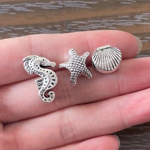 10pcs DIY Big Hole Beads Zinc Alloy Ocean Sea Shell Starfish Beads Fits European Women Bracelets Jewelry Making Pulsera
