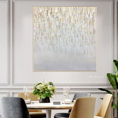 100% Pure Hand-painted Modern Minimalist Golden Abstract Living Room Decoration Painting American Light Luxury Hanging Painting