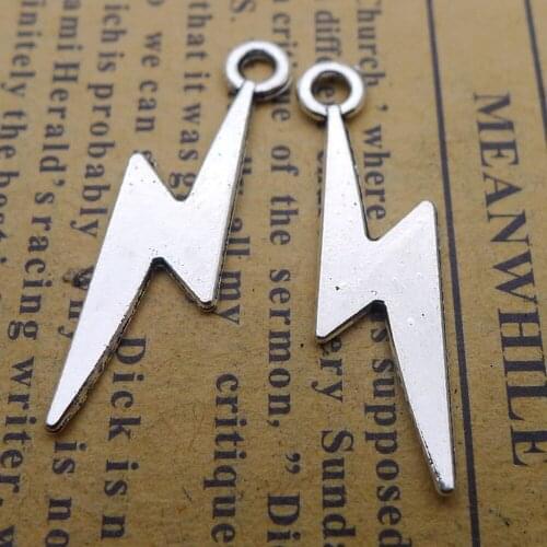 300pcs Lightning Charms 8mm x 28mm DIY Jewelry Making Pendant antique silver color