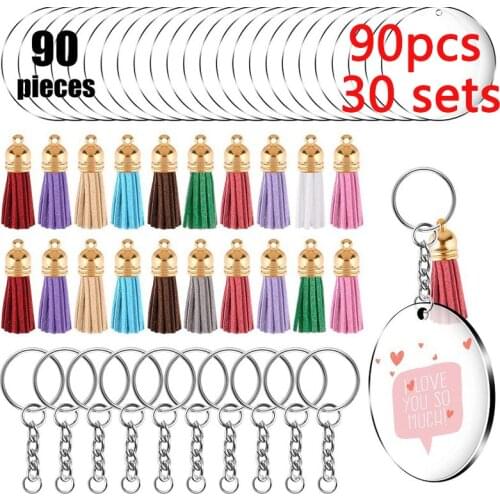 Acrylic Keychain Blanks, Clear Keychains Including Acrylic Blanks, Keychain Tassels, Key Chain Rings for DIY Keychain Crafting