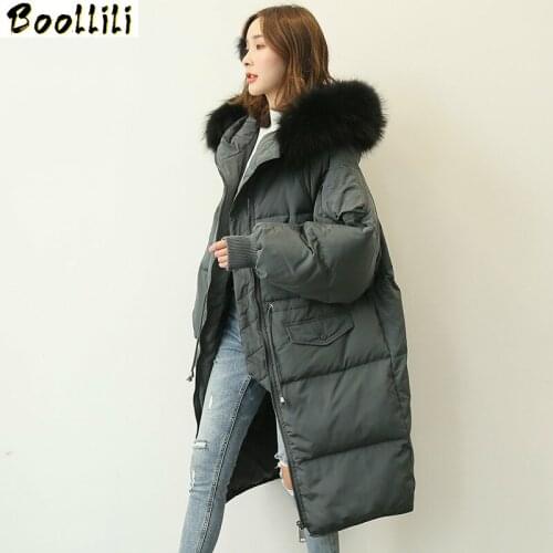 Boollili 90% White Goose Down Jacket Women Winter Coat Women Raccoon Fur Collar Korean Puffer Jacket Women Warm Parka
