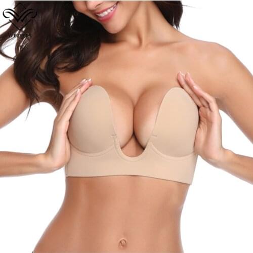 Wechery Plunge U Sexy Invisible Adhesive Bra brassiere Strapless Bra Push Up Bralette Sexy Bras for Bikini Wedding Party Dress