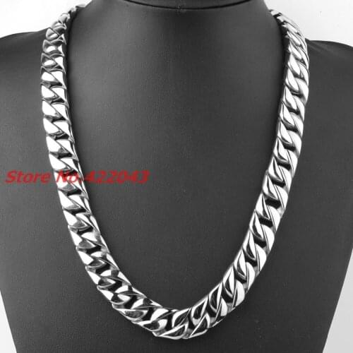 24" 15MM Heavy Cool Silver color 316L Stainless Steel Mens Curb Cuban Chain Necklace, New Arrived Jewelry For Mens Boys Chain