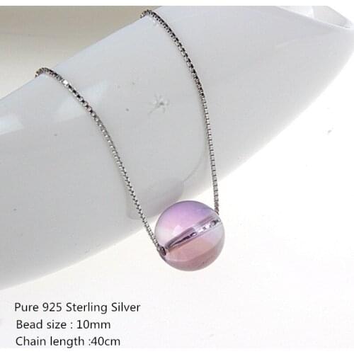Buyee Pure 925 Sterling Silver Fashion Necklace Women 10mm Natural Amethyst Bead Necklace Chain for Women Ladies Wedding Jewelry