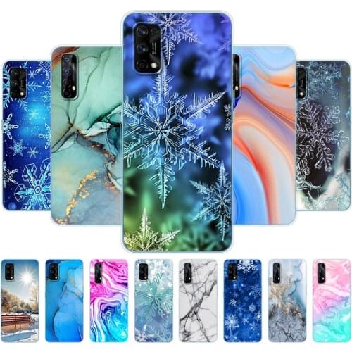 For Realme 7 Case For OPPO Realme 7 Pro Soft Silicon TPU Phone Back Cover For Realme7 7Pro marble snow flake winter christmas