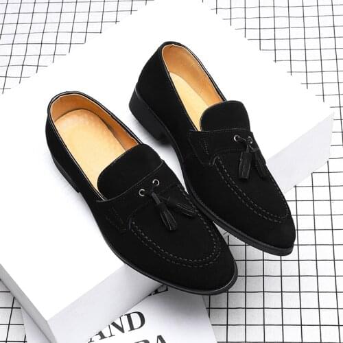 Black Mens Dress Shoes Loafers Tassels Suede Shoes Men Formal Party Shoes for Men 2021 Chaussure Homme Zapatos De Hombre Sapato