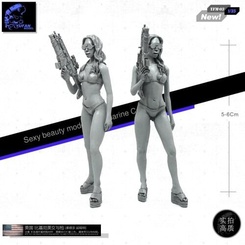 1/35 Resin Figure American Sexy Bikini Beauty And Gun Resin Soldier Element Model Kits Unmounted Yfm-03