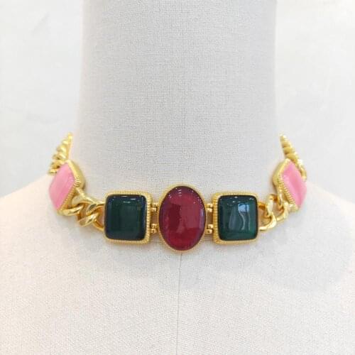 Hot 2021 Brand Fashion Women Vintage Thick Chain Pink Red Green Resin Cross Gold Color Long Necklace Party Fine Jewelry