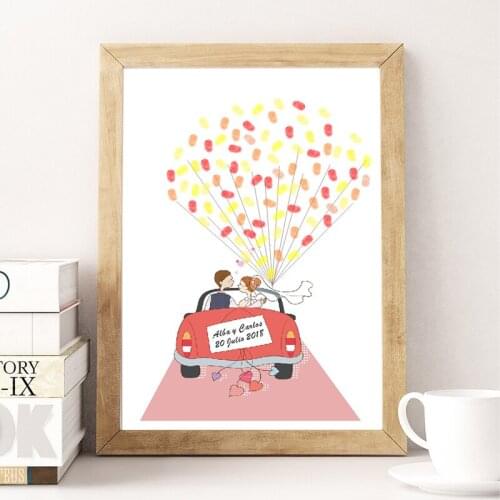 HAOCHU Personalize Wedding Souvenirs Guest Attendance Fingerprint Tree Signature Romantic Wedding Car DIY Book Canvas Painting