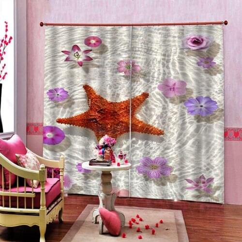 Clear water in Starfish flowers Curtain Digital Print For Living room Bedroom Blackout Window Drapes Sets Customizable any size