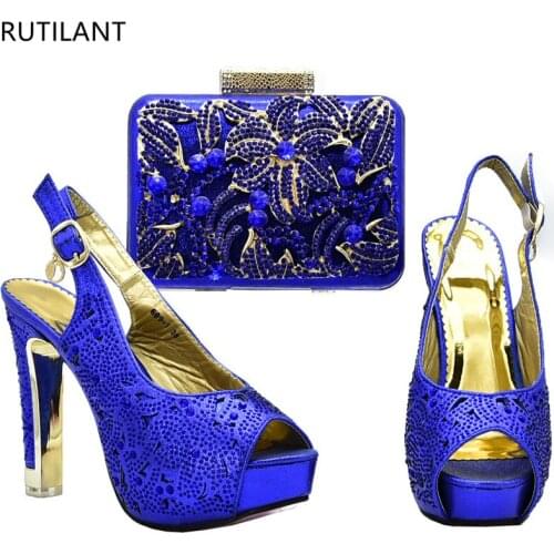 Italian Shoes with Matching Bags High Quality African Shoes and Bag Set Decorated with Rhinestone Nigerian Women Wedding Shoes