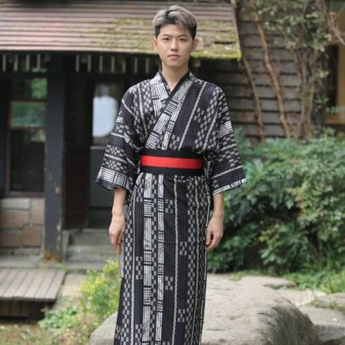 Men Japanese Kimono Yutakta Vintage Samurai Cosplay Clothes Performance Japan Traditional Robes Male Cardigan Harajuku Style