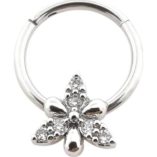 JHJT 16G Nose Rings Piercing Stainless Steel Cubic Zirconia Nose Hinge Segment Ring Helix Tragus Cartilage Earring Body Piercing