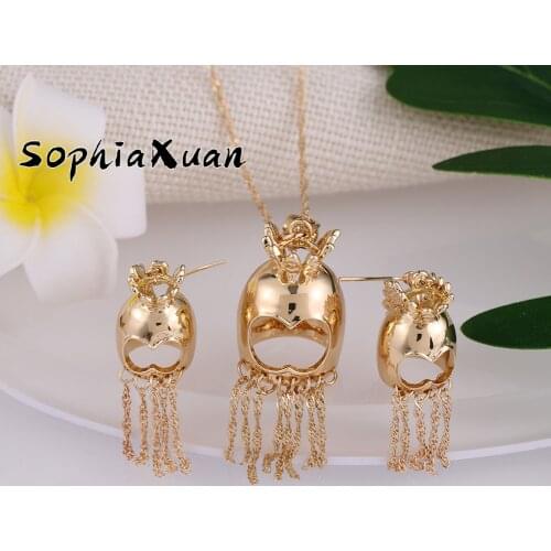 SophiaXuan Hawaiian Trendy Dangle Earring Jewelry Sets Helmet Gold Plated Unusual Earrings Necklaces Set Wholesale for Women New