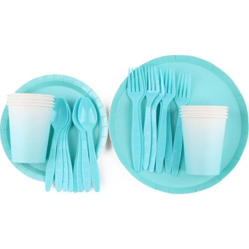 40Pcs Sky Blue Party Decoration Tableware Decoracion Niño Plate Cup Paper Towel Straw Tablecloth Party Birthday Discount