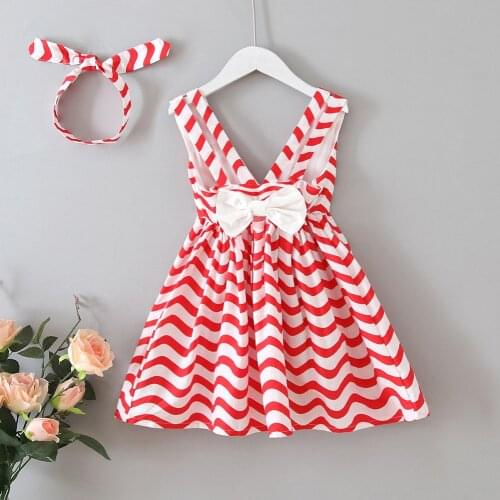 Summer Girls Dress with Headband V-neck Bow Backless Kids Party Clothes for Girl New A-line Toddler Children Princess Costume