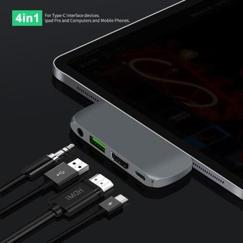 4in1 Multiport USB C Hub, 4 Ports Type C Adapter with HDMI USB3.0 PD 3.5mm Audio for Macbook, more Devices with Type C Interface