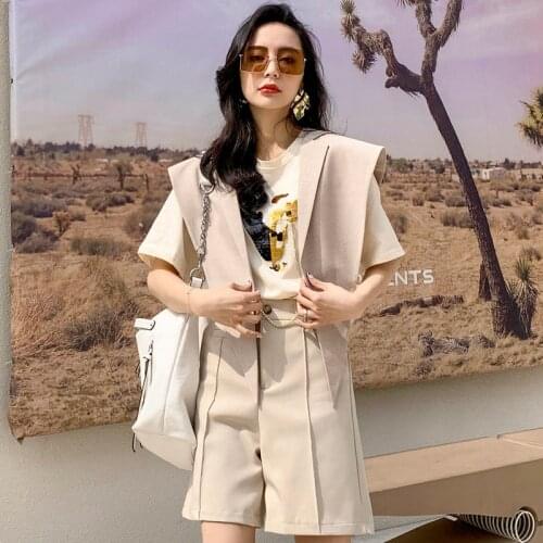 AKSAYA Fashion Three-piece Short Suit Neutral Super Handsome Waistcoat Highwaist Short Suit Women Popular New