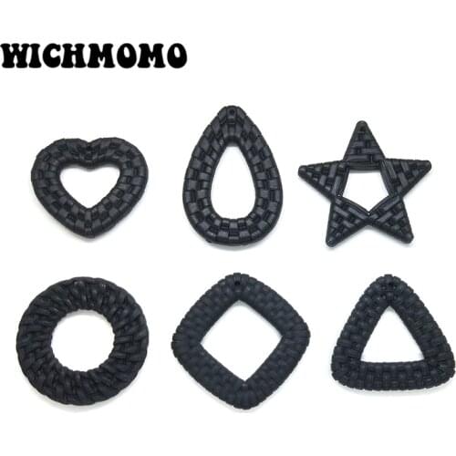 New Fashion 4pieces/bag Acrylic Black Rattan Weaving Shape Charms Pendants for DIY Earring Jewelry Making Finding Accessories