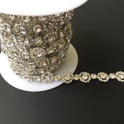 New Arrival 10Yards Clear Silver Rhinestone Crystal Trim Tone Chain Bridal Applique Trimming