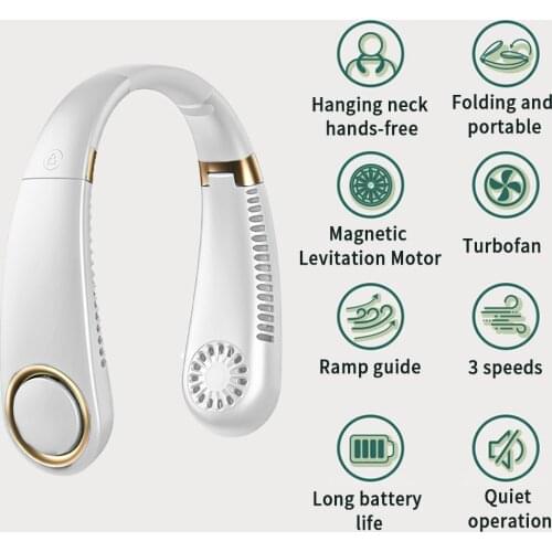 Cooling Fan Leafless Rechargeable Neck Hanging Fan Adjustable Portable Personal Air Cooler, Green