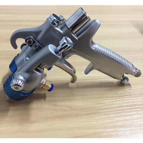 SAT1189 high pressure pneumatic double nozzle spray gun air paint gun pressure feed type atomizer top quality atomizing tool