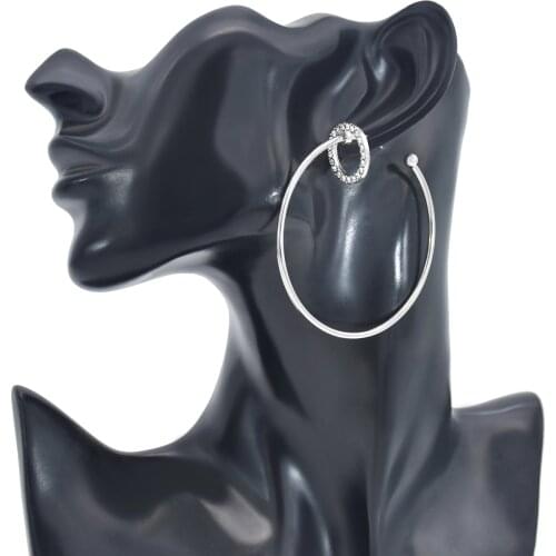 Exaggerated Big Circle Hoop Earrings for Women Bohemian Rhinestone Round Earring Cocktail Party Minimalist Jewelry Gift