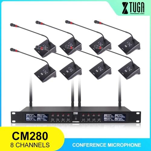 XTUGA CM280 8 Channels UHF Professional Gooseneck Microphone System Conference Wireless Mics Fixed frequency Super-low Backgroun