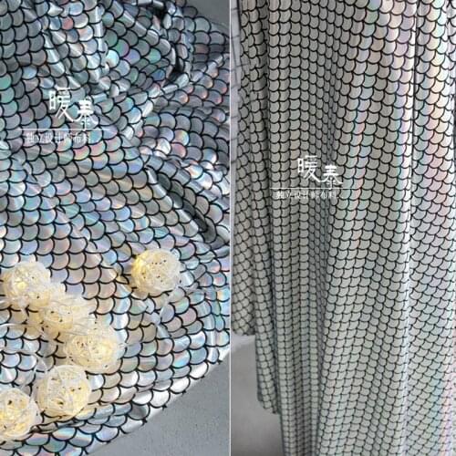 Rainbow Reflective Spandex Stretch Fabric Dragon Scales Pattern DIY Stage Decor Skirt Tail Swimwear Dress Designer Fabric