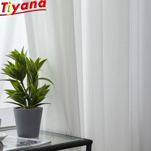 Fish Bone Shape Grey / White Tulle Curtains for Living Room Hollow Out Tulle for Bedroom Modern Fashion Sheer Voile WP313*20