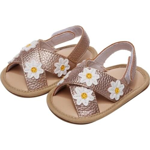 Baby Girls Boys Sandals Premium Soft Anti-Slip Rubber Sole Infant Summer Pu Flower Toddler First Walkers 0-18 Months Shoes