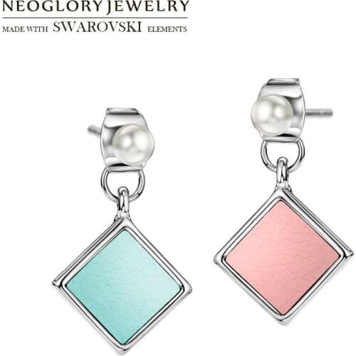 Neoglory Simulated Pearl & Artificial Leather Colorful Rhombus Drop Earrings For Lovely Cute Girl Party Classic Daily Sale