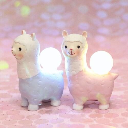 Pink Blue Alpaca Led Night Light Resin Home Bedroom Decoration Battery Power Lamp Creative Cute Sheep Kids Gift Light