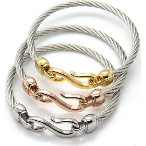 Top Fashion Fine Jewelry Steel Two-color Bracelet Hooks Fashion Jewelry Love Charm Bracelets & Bangles For Women Men