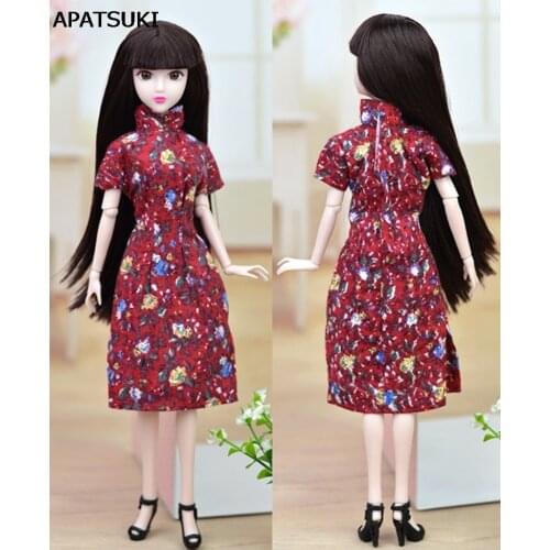 Unique Doll Accessories Handmade Dress For Barbie Cheongsam Chinese Traditional Dress Vestido Flower Qipao Evening Dresses
