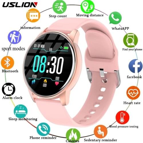 USLION Women Full Touch Screen Smart Watch Sports Activity Tracker Heart Rate Monitor Ladies Smart Watch Men For Android IOS