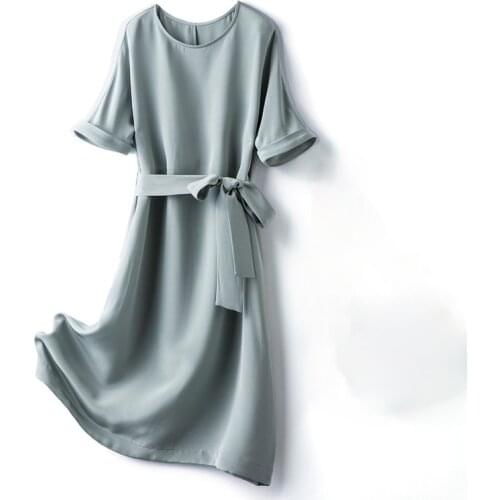 High Quality Summer Dresses for Women 2021 100% Silk Midi Dress Female Elegant Black Dress Casual Vestido De Mujer Pph5104