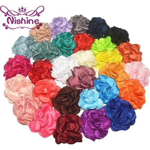 Nishine 20pcs/lot 3.2" Large Multi Layered Burned Satin Rose Flowers Boutique Flower Hair Clips Diy Kids Hair Accessories