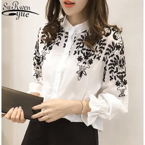 2021 New Arrival Tops Fresh Style Fashion Female Embroidery Flowers Blouse Cotton Korean Casual Women Tops Shirt 529E 25