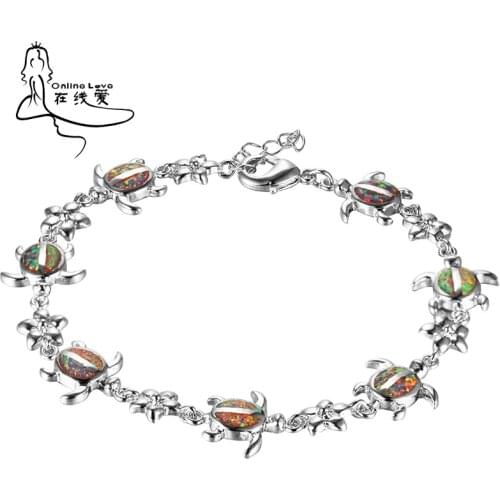 Unique Turtle Shaped Silver Plated Brown Fire Opal Bracelets for Women Beach Vacation Jewelry New Bracelets & Bangles