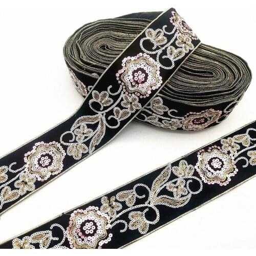 1 Yards Sequin Lace Ribbon Embroidery Dress Decorative Lace Fabric Applique